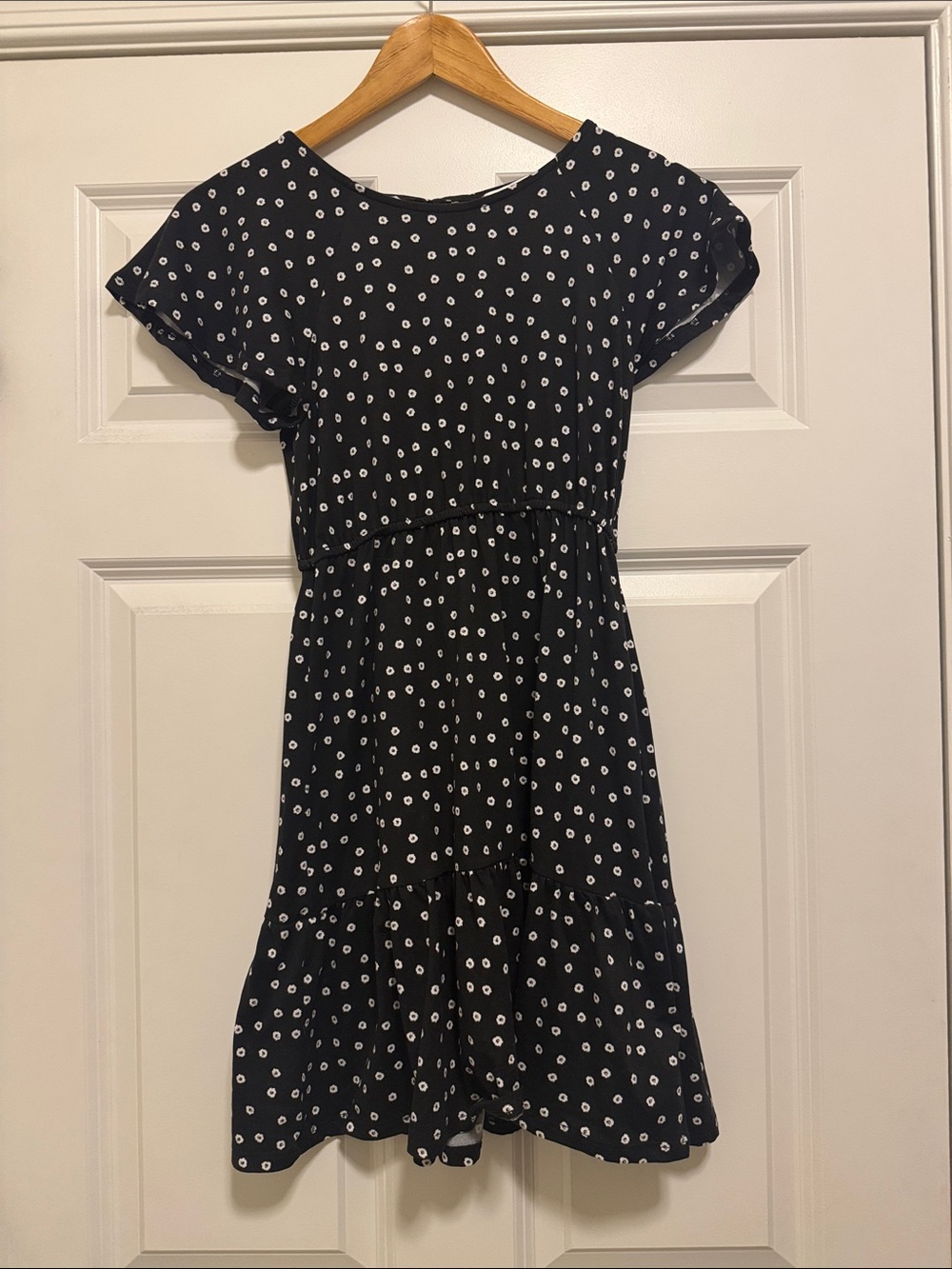 Girls' Black and White Dot Tiered Casual Dress